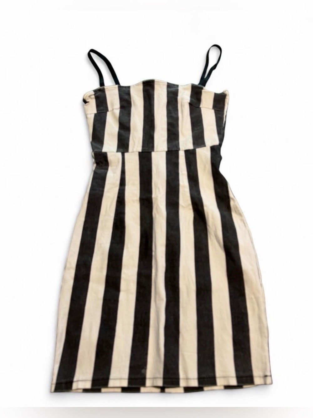 black and white vertical striped mini dress